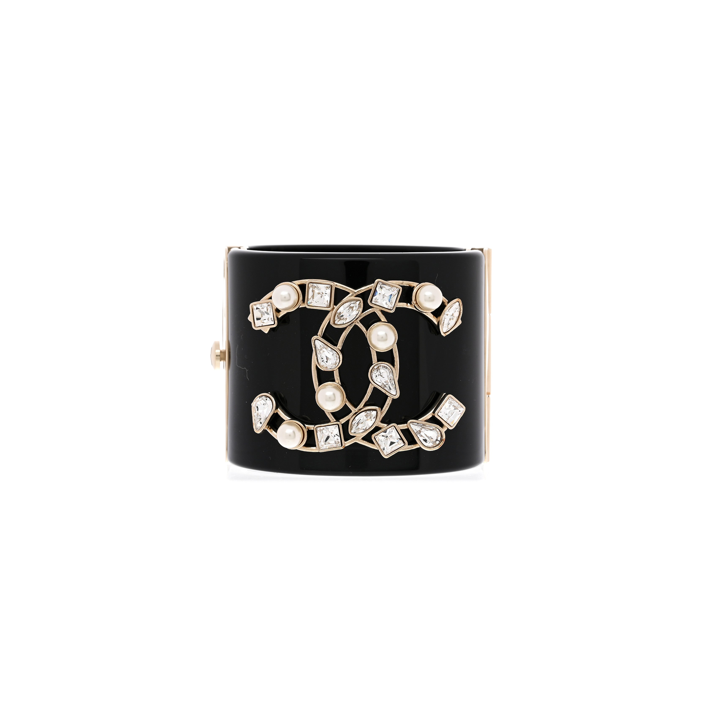 Ch**el resin crystal pearl cc cuff black bracelet